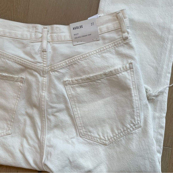 Agolde High Waisted Straight Leg White Denim with Button Fly Size 27 - Picture 7 of 11
